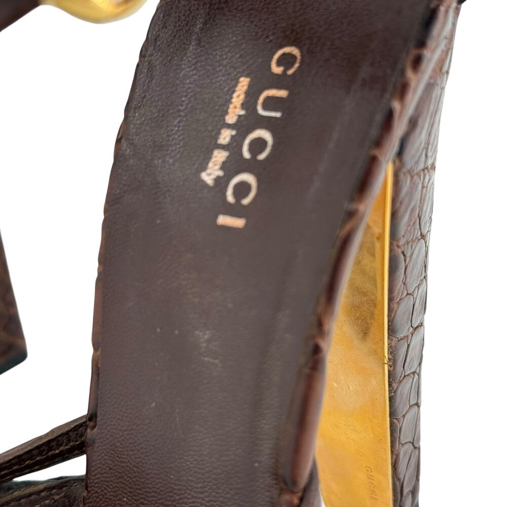 Gucci Brown Cyclamin Python Platform Heeled Sanda… - image 14